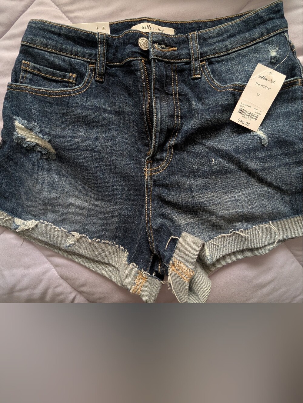 Willow Root High-Waist Distressed Denim Women’s Shorts — Dark Blue